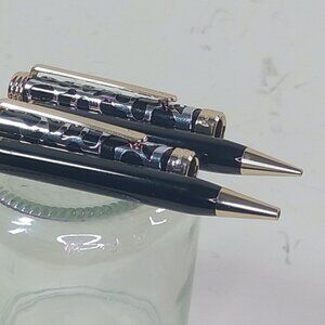 Vtg Pierre Cardin Paris New York Black & Silver Chrome Pen & Pencil Set